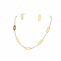 Oval Link Jewelry Set - gold oval station necklace with matching stud earrings